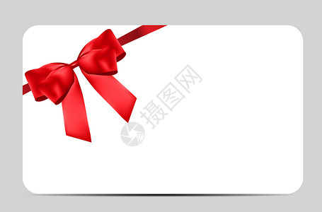 配有红弓和丝带的空白礼品卡模板 您的业务矢量说明折扣卡片金融标签礼物红色证书市场优惠券促销背景图片