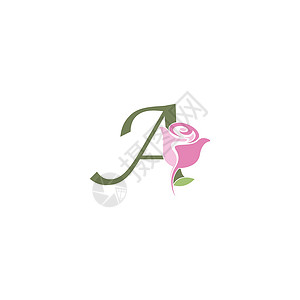 玫瑰温泉带玫瑰图标标志矢量模板的字母 A精品沙龙花园数字插图叶子品牌商业植物字体插画