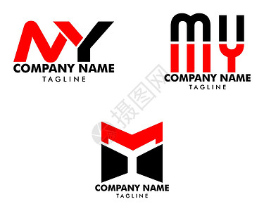 my首字母 MY 徽标模板设计集创造力插图黑色字体艺术标志商业品牌营销白色设计图片