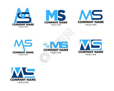 多发性硬化症首字母 MS 徽标模板设计集设计图片