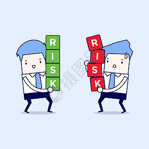 炸鱼块两个商务人士携带风险块 风险管理 卡通人物细线风格矢量插画