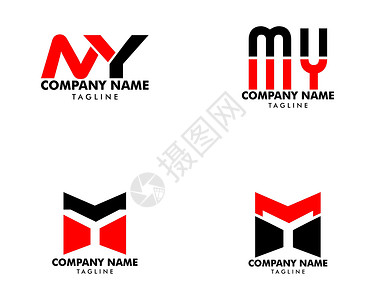 my首字母 MY 徽标模板设计集商业标志红色网络技术创造力公司字体营销品牌设计图片