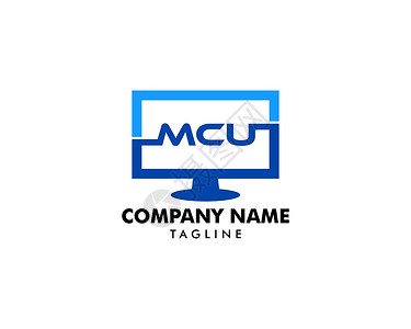 单片机带有首字母 MCU 徽标设计模板的计算机 PC 显示器设计图片