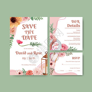 婚礼卡模板 水彩风格营销叶子插图广告褐色邀请函植物卡片花束树叶背景图片