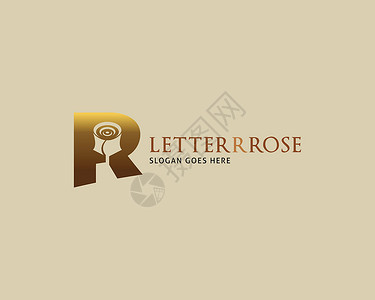 首字母 R 金玫瑰矢量标志设计模板背景图片