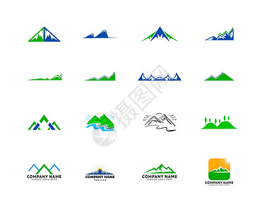山标志设计矢量模板集顶峰商业冒险远足爬坡岩石徽章山脉太阳插图背景图片