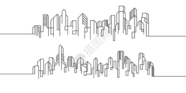 建筑模板城市建筑线条艺术矢量插图模板基础设施环境公园景观财产草图市中心活力全景街道插画