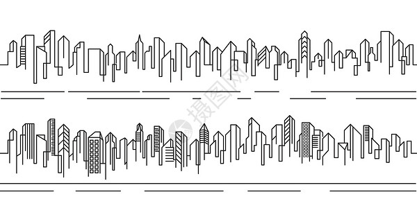 城市建筑线条艺术矢量插图模板办公室建筑学摩天大楼工厂公园全景财产公寓活力绘画背景图片