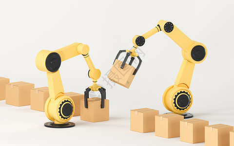 机械臂拾取box3d渲染图技术智力器具科学插图制造业机器生产自动机工厂背景