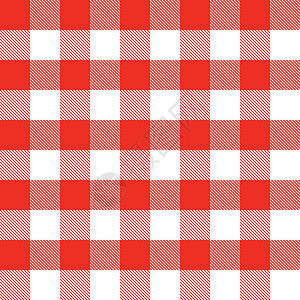 方形格子红色和白色苏格兰纺织无缝图案 织物质地检查格子呢格子 的抽象几何背景 单色图形重复设计 现代方形饰品插画