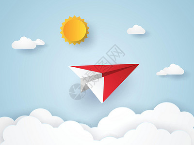 折纸飞机在天空中飞翔纸艺术风格背景图片