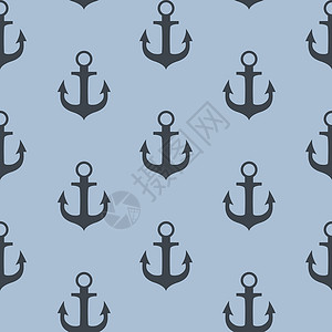 锚点无缝图案背景矢量图织物打印绘画风格装饰航海水手墙纸海洋白色背景图片