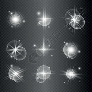 设置暗背景上的白色白光束  矢量闪光派对星星庆典活力魔法星光强光收藏插图背景图片