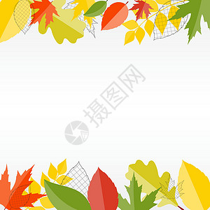 秋天的树叶边框闪亮的秋天自然树叶背景 它制作图案矢量亮度叶子橙子金子艺术植物魔法框架绘画活动设计图片