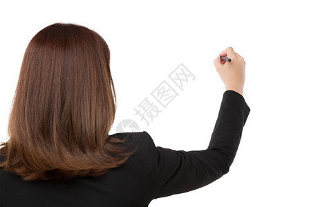 空白头发素材女性手已经准备好用标记写字了 孤立在白色背景上笔记商业推介会套装女士黑色指甲绘画空白教育背景