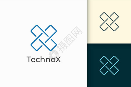 科技公司企业年会科技公司的现代字母 X 标志电脑基准技术正方形软件机器电路工作室创新工程师插画