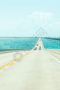 到西部去公路US1到关键西部 通过佛罗里达的密钥假期旅行天空汽车冒险蓝色树木海洋全景晴天背景