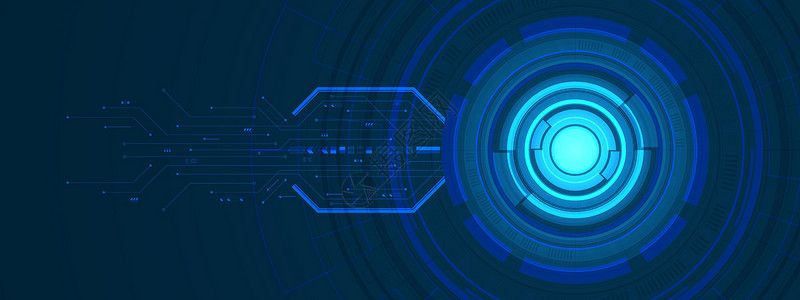 阿雷达门托具有光效和电路板的抽象重叠圆数字背景智能镜头技术插画