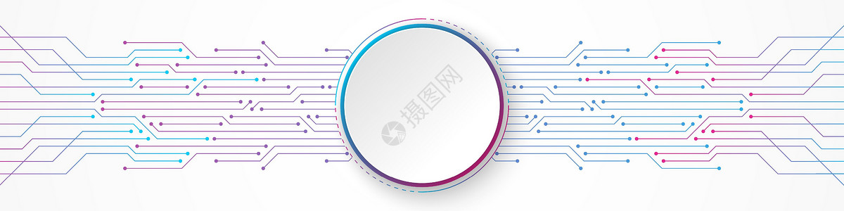 白色圆圈素材蓝色和粉色渐变电路板图案上的抽象技术背景白色圆圈横幅信息网络数据推介会母板作品标签插图商业电路插画
