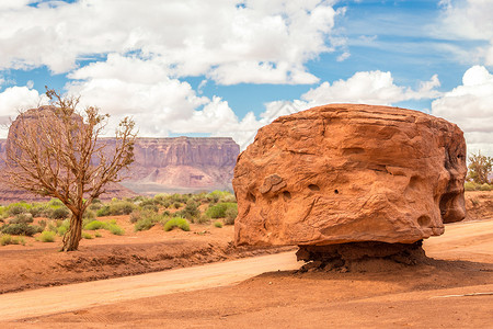 沙漠天空巨石动漫大石头桌子全景悬崖峡谷旅游沙漠公园天空砂岩蓝色背景