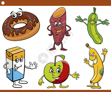 卡通食物对象字符 se插图收藏黄瓜蔬菜香蕉水果漫画绘画卡通片快乐背景图片