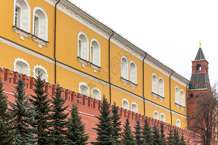 莫斯科克里姆林宫墙和塔星星天空纪念碑历史建筑学装饰品世界遗产建筑黄色背景图片