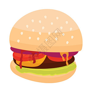 沂蒙山特产熟芝麻汉堡手绘制的矢量 在白色背景上的快餐插画