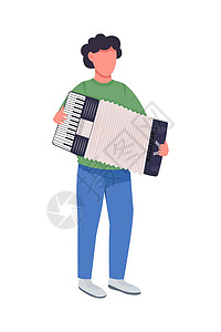 男子手风琴演奏男子演奏手风琴半平面颜色矢量特征插画