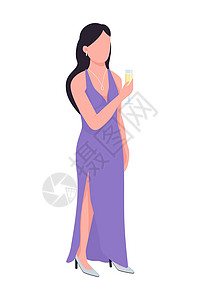 漂亮女人喝葡萄酒半扁平颜色矢量特征背景图片