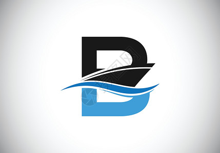 水信布丁带有船标志设计模板的大写字母 B蓝色艺术巡航旅游运动插图旅行运输假期公司插画