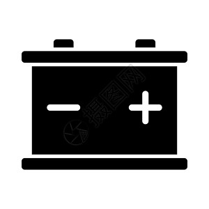 自动蓄能器图标 汽车动力电池 在白色上孤立的矢量插图 剪影黑色设计背景图片