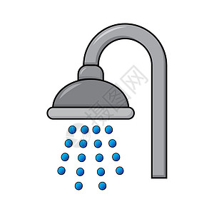 水滴矢量图淋浴图标 带喷水的浴室符号 简单的卡通设计 在白色上隔离的矢量图插画