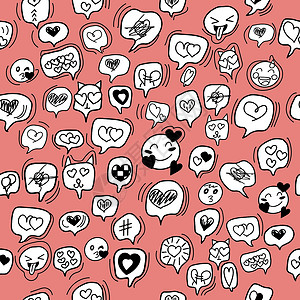 恋爱社交手机APP无缝模式的语音泡沫与心亲热微笑媒体气球恋爱笑脸表情漫画图标集手势设计图片