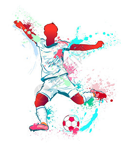 足球远动员带球的足球运动员运动印迹动员游戏玩家男人插图插画