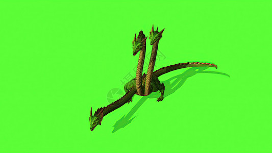 3d 插图绿屏背景上的九头蛇神秘水蛇绿色生物3d屏幕神话乌贼带鱼渲染怪物攻击背景图片