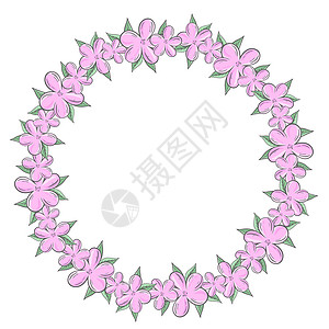 花朵圆形精致盛开的粉红色花朵矢量图中的圆形框架插画