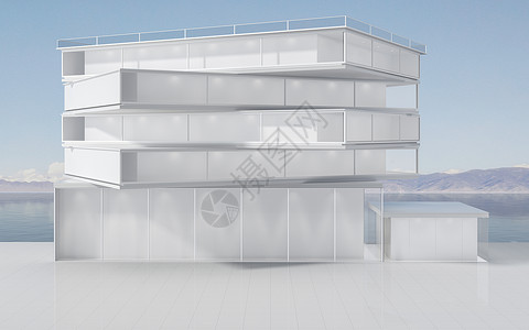 water3d 渲染上的现代概念建筑住房财产地面建筑学天空蓝色玻璃房子别墅反射背景