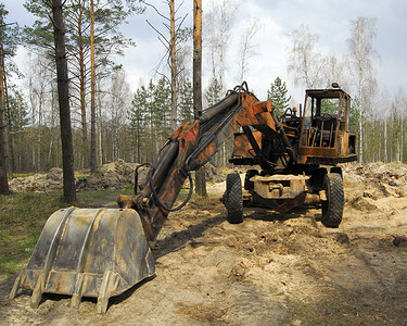 挖掘机机器地理树木森林力量藏宝木头背景图片