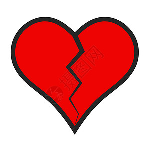 不忠心图标裂纹分成两半向量破碎的心象征离别分离的概念破碎的爱情不幸的爱情离婚危机的关系插画