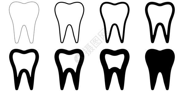 符号图标牙齿形状矢量设置具有不同轮廓厚度的牙齿牙齿图标背景图片