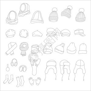 帽子围巾手套冬天的衣服和配件套装 矢量涂鸦插画设计图片