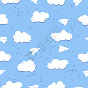 无缝模式与纸飞机和云高清图片
