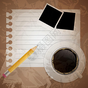 相框纸空白书与咖啡和相框矢量插图业务他们电影咖啡店照片木材铅笔菜单商业床单笔记本材料插画
