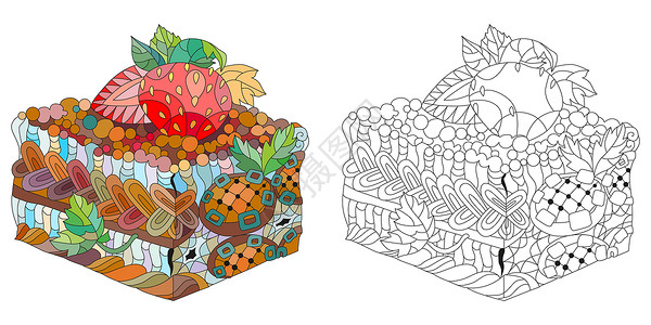 一碟蛋糕矢量与抽象装饰品小菜一碟 颜色和轮廓系列插画