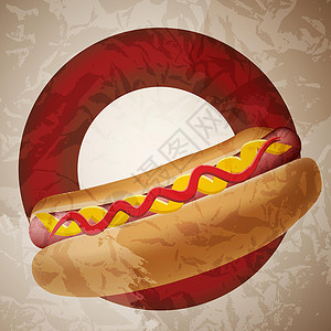番茄酱制作它制作图案逼真的热狗矢量育肥文化芝麻猪肉面包午餐食物小吃饮食早餐插画