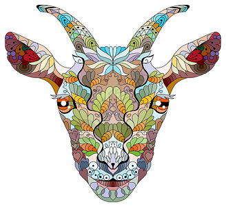 Zentangle 山羊头 它制作图案手绘装饰矢量背景图片