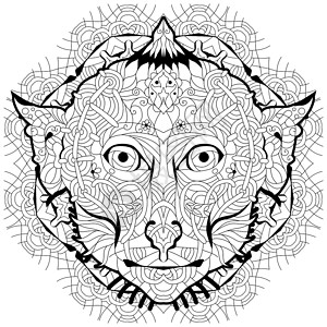 猕猴头Zentangle 猴子头与曼荼罗 着色素的手绘装饰矢量图印刷十二生肖成人插图店铺动物纪念品野生动物宠物荒野插画