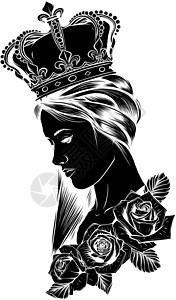女王剪影公主或王后的个人资料 矢量剪影图标插画 可爱 pritty 女孩画像插画