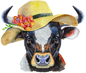 夏季黑色强大公牛的水彩插图 ha背景图片