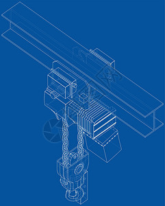 修理店绞车或起重机械概念大纲 韦克托货物草图蓝图电气工业制造业高架工作工厂自动化插画